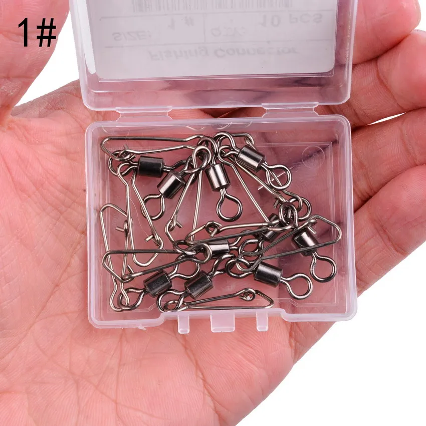 10PCS 12#-2/0# Stainless Steel Fishing Connector Pin Bearing Rolling Swivel Snap  Pins Hooks Fishing Tackle Box Accessories