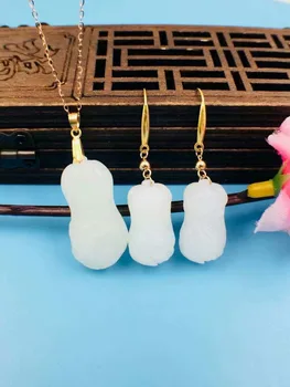 

SHILOVEM 18K YELLOW GOLD NATURAL WHITE JASPER DROP EARRINGS PENDANTS CLASSIC FINE JEWELRY WOMEN WEDDING GIFT NEW YZTZ1018HY