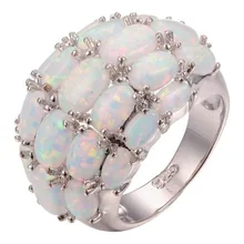 2020 New Four Row White Fire Opal Rings  Silver Color Wedding Engagement Minimalist Bohemia Boho Jewelry Rings Accessories