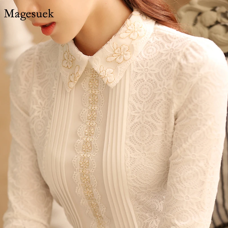 

Elegant Elegant Women Fashion Womens Tops and Blouses White Lace Flower Blouse Shirt Long Sleeve Women Shirts Blouse 812B 50
