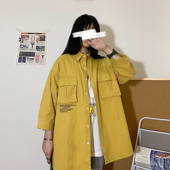 

Couple Shirt Cardigan Men Women Japan Style Loose Casual Print Cargo Shirt Coat Outerwear Streetwear Hip Hop Plus Size Tops 7870