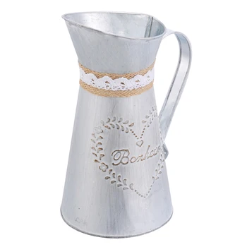 

Retro Chic Rustic Zinc Iron Flower Jug Vase Vintage Country Style Metal Iron Water Pitcher Home Garden Flower Decor Vase Crafts