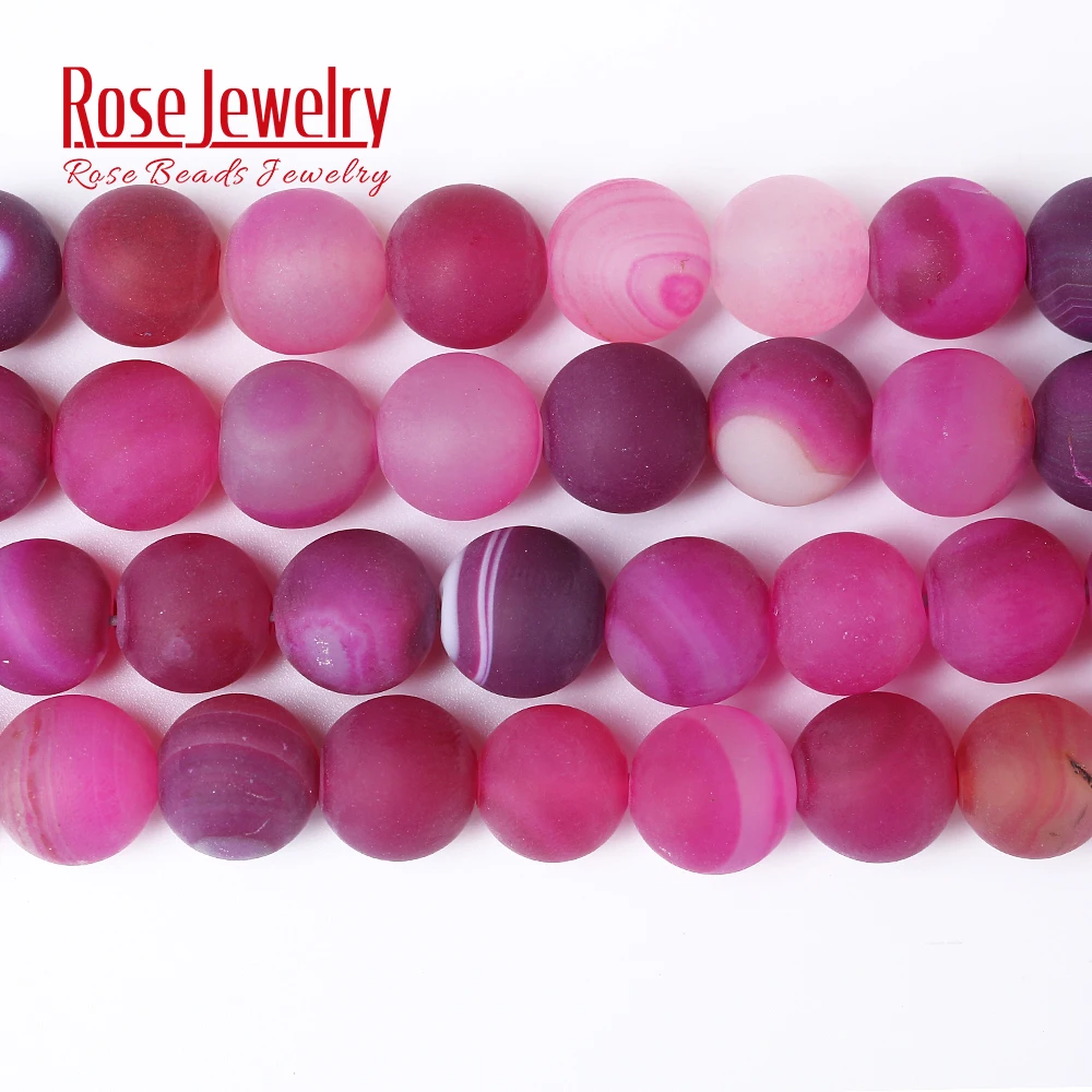 

Matte Natural Stone Fuchsia Stripes Agates Onyx Beads 4/6/8/10/12 mm Diy Spacer Loose Beads for Jewelry Making Bracelet