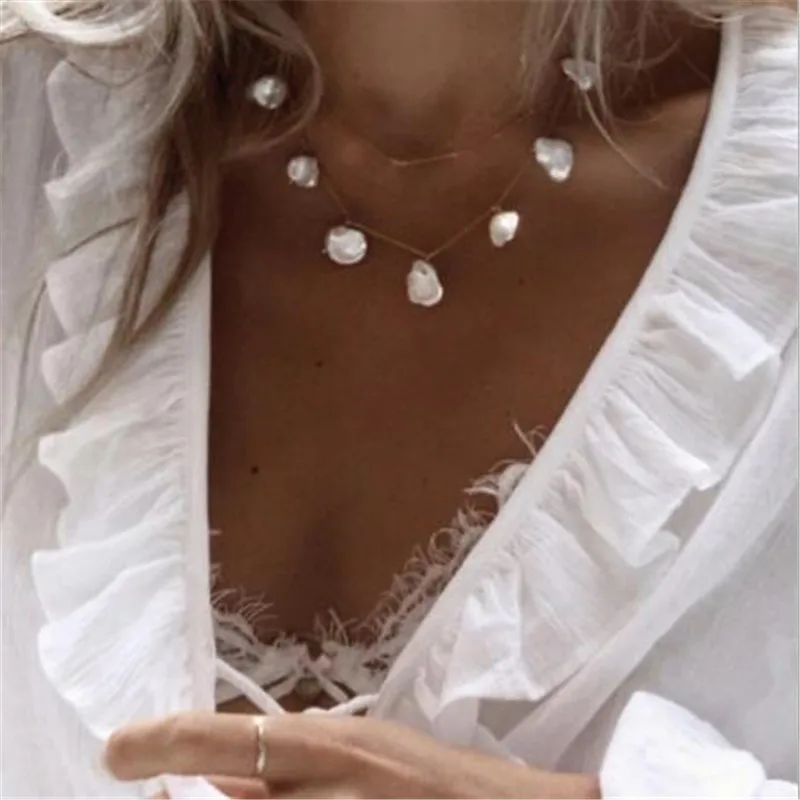 

Ahmed New 2019 Statement Necklaces pendant for Women Fashion Double-layer Pearl Tassel Necklaces Collier Beach Jewelry
