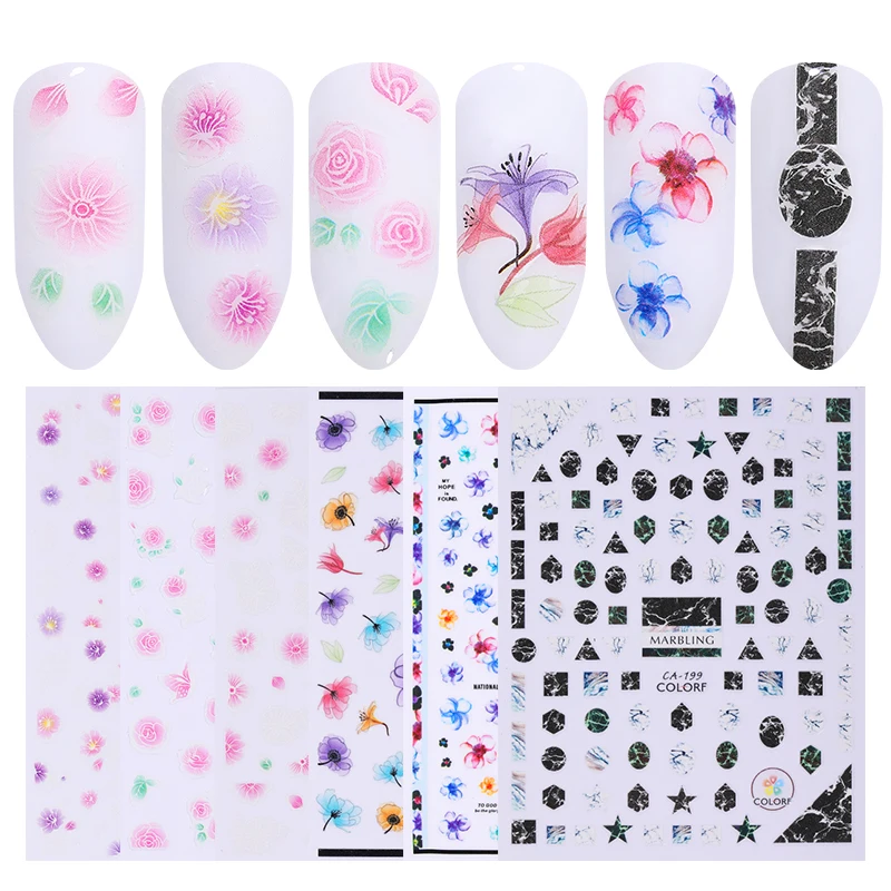 

1 Sheet Flowers 3D Nail Sticker Mix Patterns Nail Transfer Stickers Paper Nail Art Decorations DIY Designs Accessories