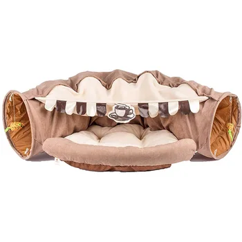 

Collapsible Removeable Cat Tunnel Tube Pet Interactive Removable Bed Play Toys for Indoor Cats Rabbit Puppy Light Brown