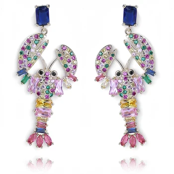 

Cute Animal Crayfish Earrings Luxury Zirconia Women Exaggeration Drop Earrings 925 Post Rhodium Jewelry XIUMEIYIZU Wholesale