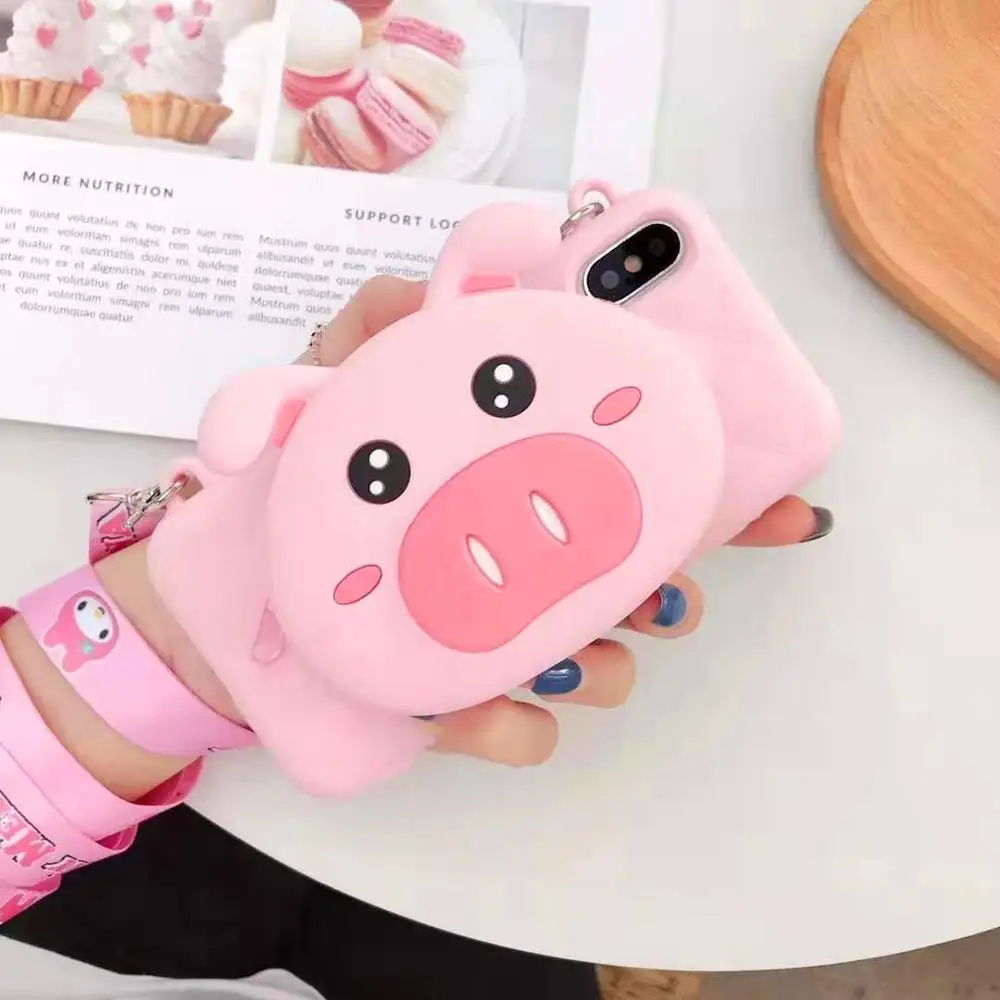 EPENA phone Cover Case for iphone 11 pro XR XS Max 7 8 plus 6 6S Plus Super Cute 3D Cartoon My Melody Dog Bear Lanyard Soft bag - Цвет: 06