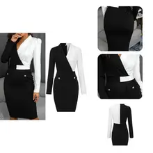

Fashion Women Blazers Dress Wrap-around Apparel Work Pencil Midi Dress Women Bodycon Dress Midi Dress