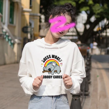 

Guess What Nobody Cares Kawaii Koala Bear Print Female Hoodies Cat Ear Style Pullover Crop Tops Sweatshirt Women Streetwear