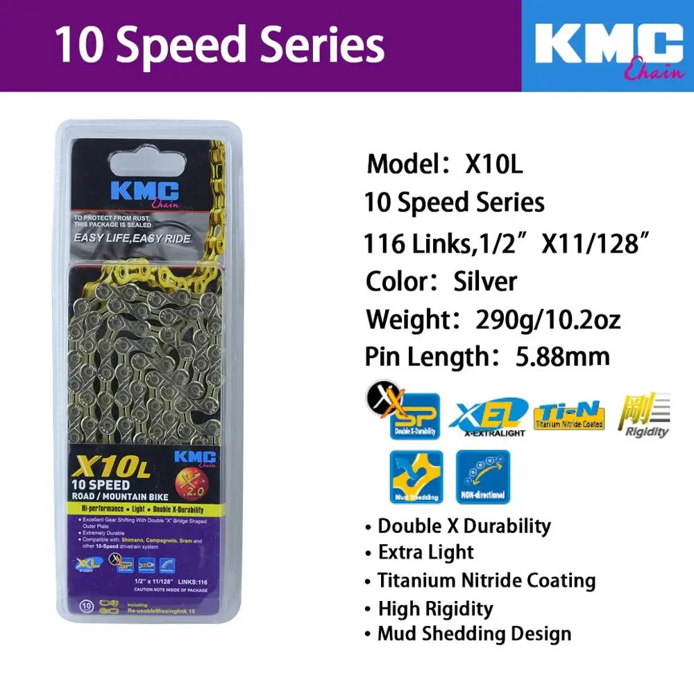 Excellent KMC 8 9 10 11 speed 116L /chain bike Chain 9S 10S 11S Gold for MTB/Road Bike X8 X9 X10 X10 EPT X9L X10L X11L for /SRAM 5
