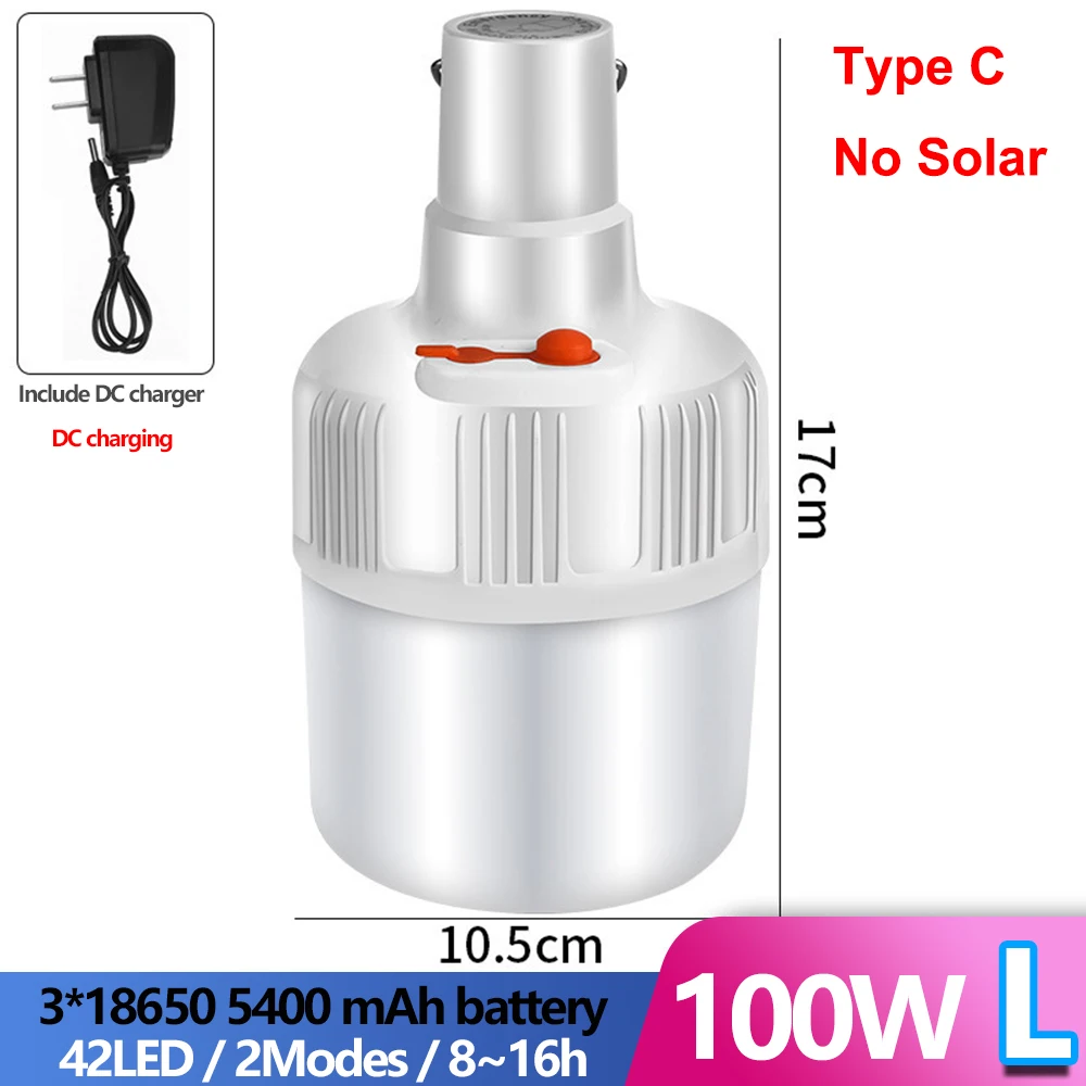 Large size- no solar Мощный перезаряжаемый светодиодный светильник, лампа на солнечной батарее, светодиодный светильник, Портативный Ночной светильник, аварийный светильник с крюком, уличный светильник ing - Мощность в ваттах: Large size- no solar