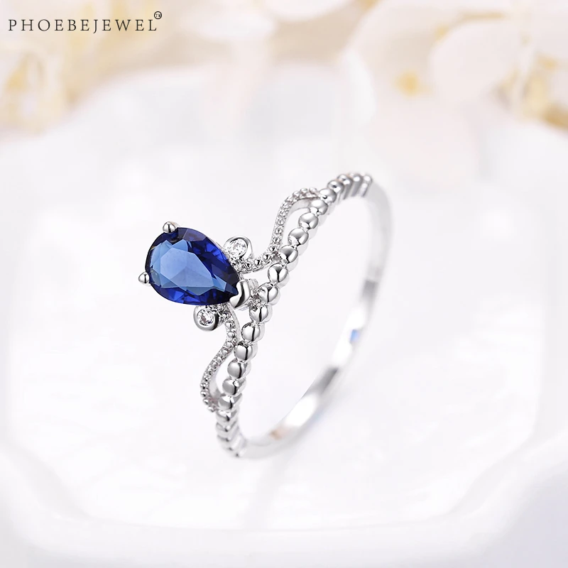 PHOEBEJEWEL горячая Распродажа серебряные цветные женские кольца с AAA синим цирконием