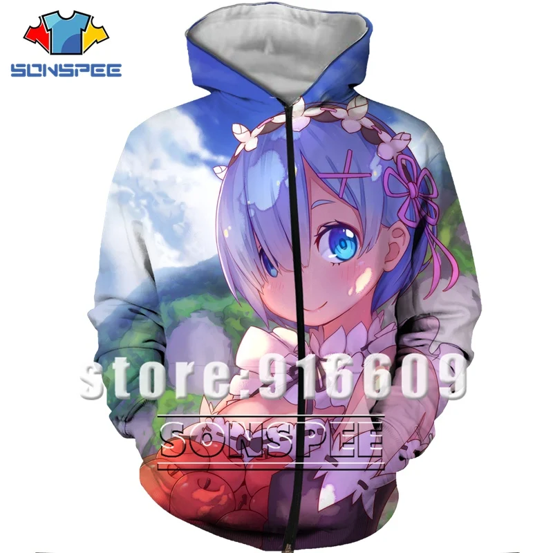 Re Zero Rem 3D Print Hooded Sweatshirt Women Men Ram Anime Hoodies Casual Design Jacket Harajuku style Pullover Zipper Hoodie (4)