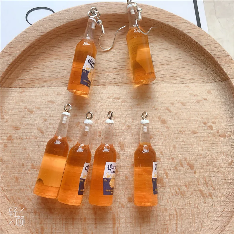 Beer-Bottle Earring-Charms Necklace Pendant Keychain Jewlery Findings Resin for 10pcs/Pack