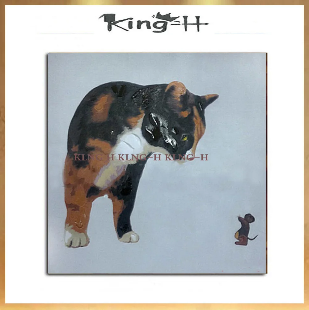 

Oil painting on the canvas hand-painted image colorful black cat to play contemporary sitting room wall abstract art animals boy
