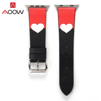 

Genuine Leather Watchband for Apple Watch 4 5 38mm 42mm 40mm 44mm Heart Printing Men Women Bracelet Strap Band for iwatch 1 2 3