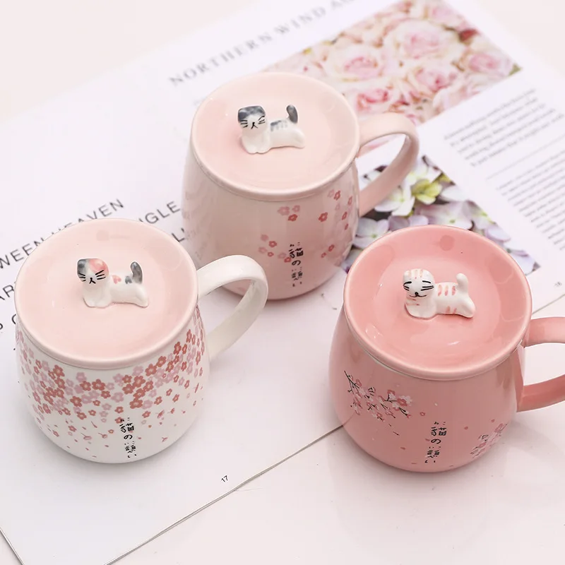 

Creative cartoon ceramic cup Cat shape gradient cover mug Ceramic coffee cup