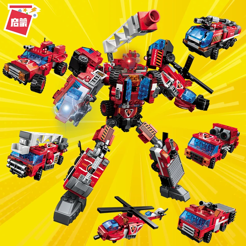 Cartoon Fire Truck Transformation Robot Plane Car Fighter Deformation Model Child Building Blocks Bricks Toy Gifts | Игрушки и хобби