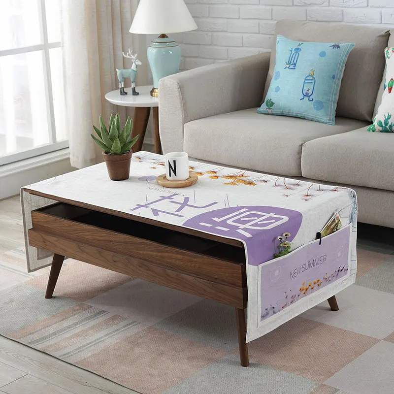Tea table cloth cartoon printed cotton and linen cover cloth for tea table small table dust protected cover - Цвет: 7