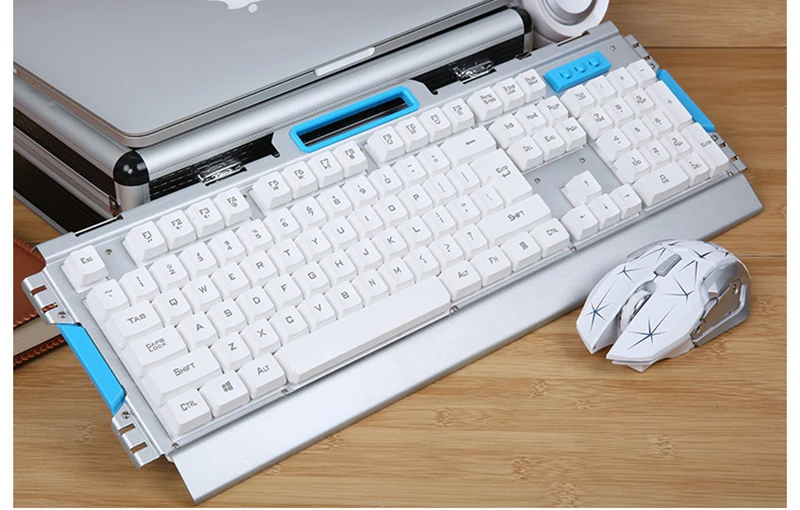 Имитация Механическая игровая клавиатура мышь комбинированная перезаряжаемая беспроводная клавиатура с подсветкой панель из сплава подходит для компьютерных игр