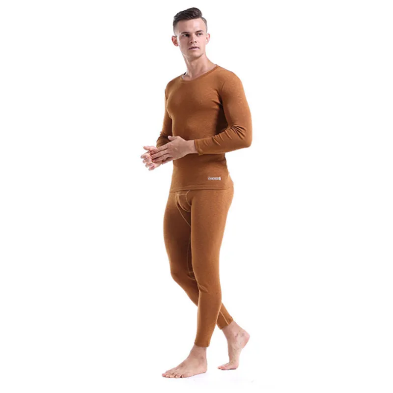 Homme Elastic Rib Bamboo Cotton V-neck Thermal Underwear Bottoming Autumn Clothes Pants Mens Thin Thermal Suits (2)