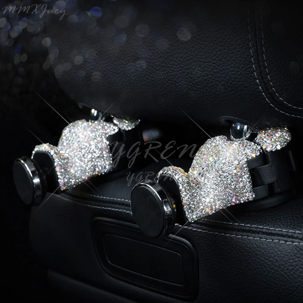 2 шт. милый Bling удобный автомобиль Точная посадка вешалка на подголовник заднего сиденья Крюк Держатель для продуктов - Название цвета: Серебристый