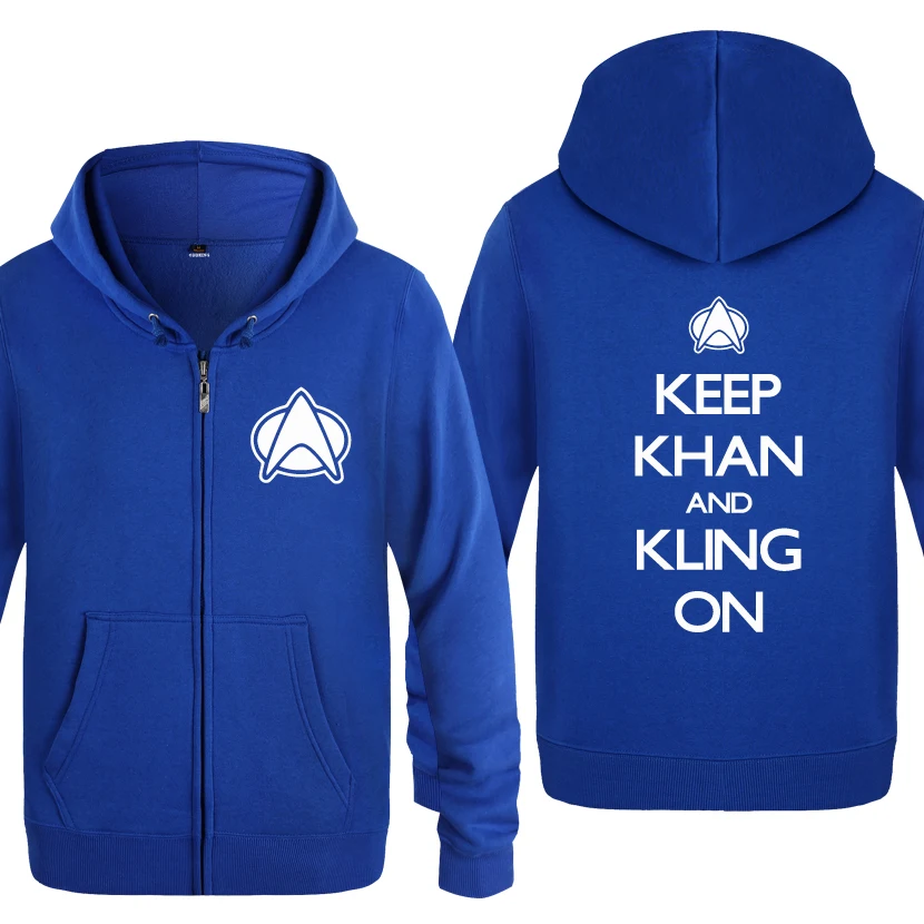 Keep Khan And Kling On, новинка, забавные толстовки для мужчин, мужские флисовые толстовки на молнии с капюшоном, кардиганы