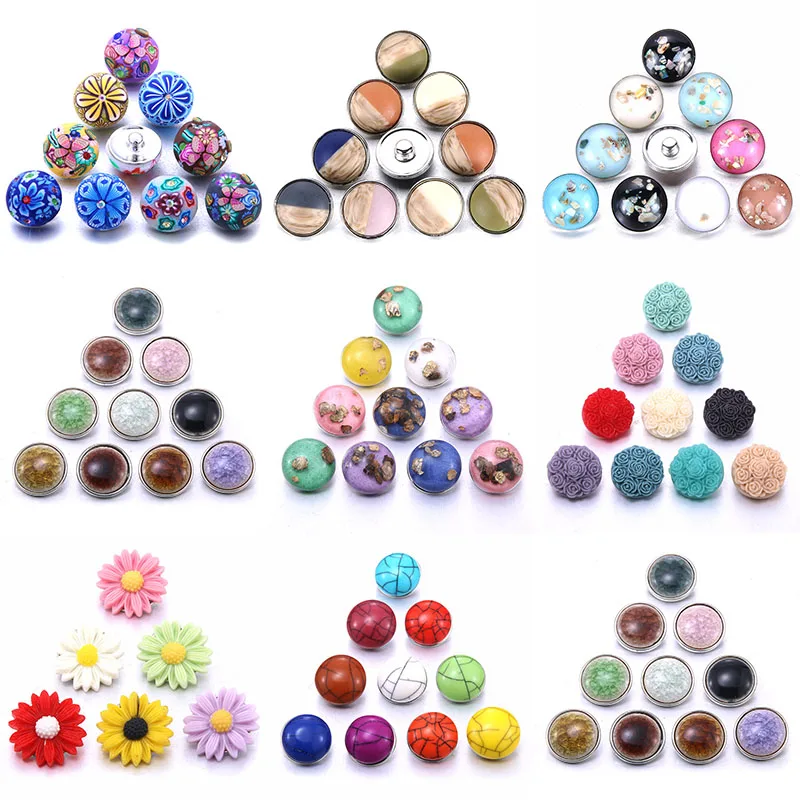10 Pcs/lot Snap Button Jewelry Mixed Style Ginger Resin 18mm Buttons Fit Bracelet Bangles For Women | Украшения и аксессуары