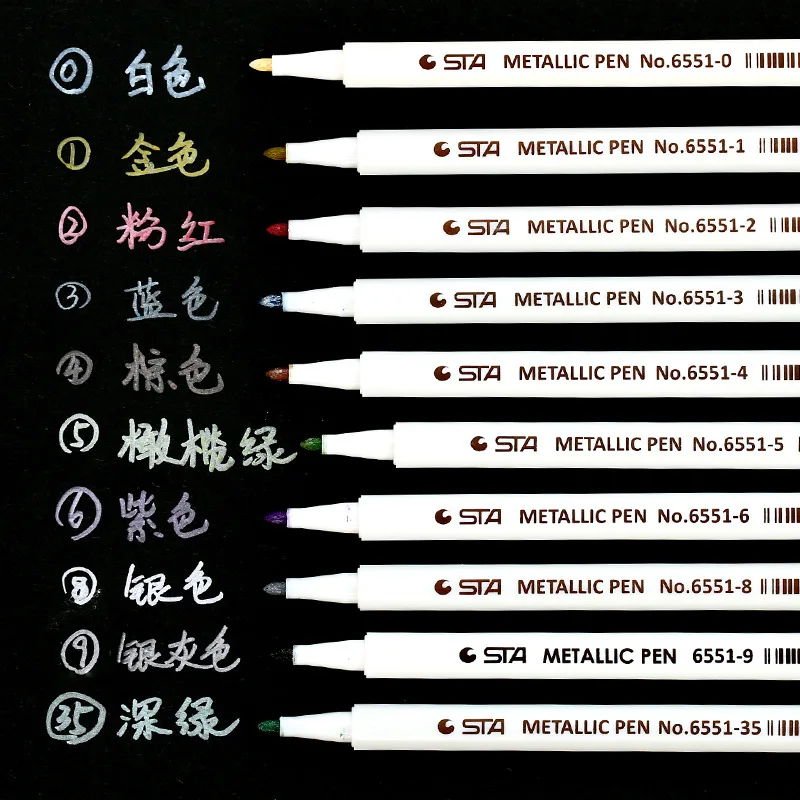 STA 6551 10 Colors Metallic Marker Pens Fine Tip for DIY Photo