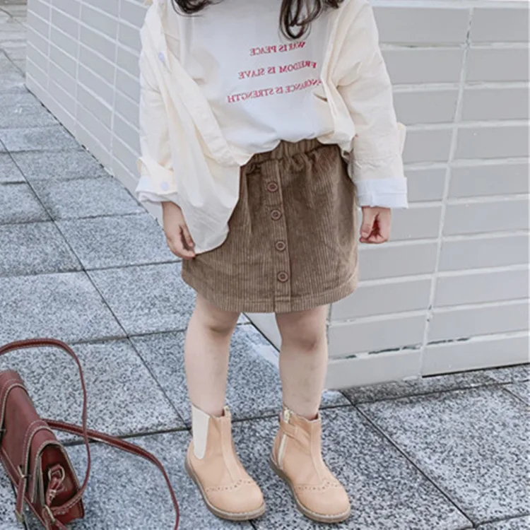 Вельветовая юбка в Корейском стиле для девочек, высококачественные весенние юбки для маленьких девочек 2-7 лет