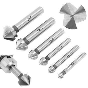 

6Pcs/Pack 3 Flutes HSS Countersink HSS Chamfer End Mill Drill Bits Cutting Tool