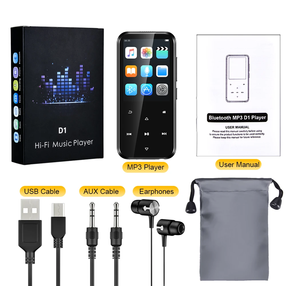 Портативный MP3 плеер Walkman с Bluetooth HiFi музыкальный плеер динамик сенсорная кнопка воспроизводитель Mp3 аудио радио встроенный 16 Гб - Цвет: Черный