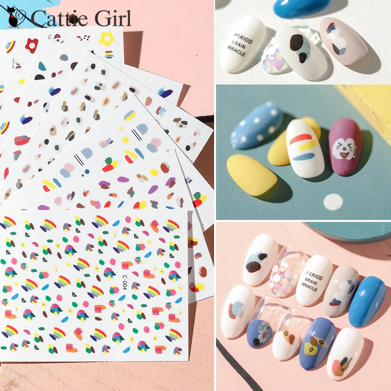 

1 Sheet Cartoon Graffiti 3D Nail Art Transfer Stickers Doodle Nail Designs Rainbow Nail Sticker for Kids Flower Tattoo Stickers