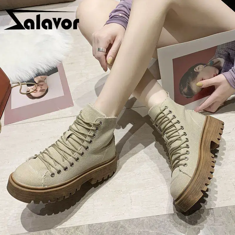 

Zalavor Women Ankle Boots Brand Fashion Thick Bottom Combat Shoes Women Autumn Winter Casual Platform Short Boots Size 35-40
