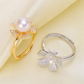 

Trendy style 925 Silver Pearl Ring Finger Ring Adjustable Resizable Ring Findings and Component Jewelry Part Fitting Accessorie