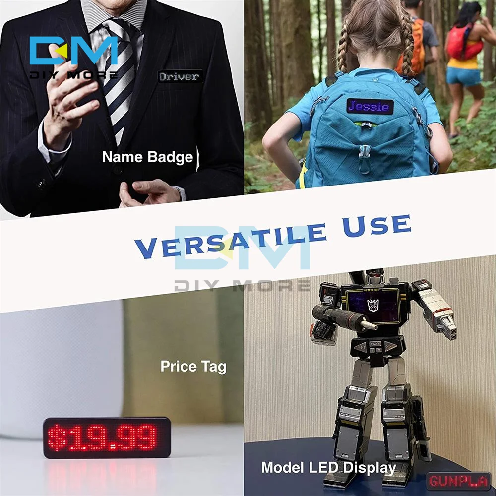 【Daily Deals】 Rechargeable Bluetooth Digital LED Badge DIY Programmable Scrolling Message Mini LED Name Tag 15 Display Languages Badge Module.
