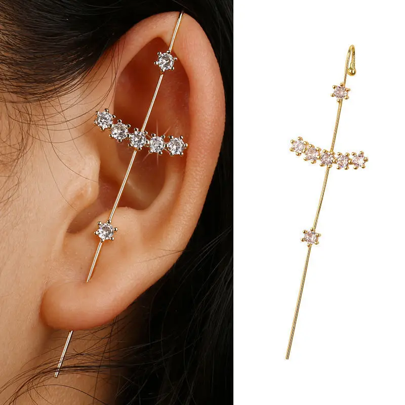 Long Earrings Golden Earrings KSRA Bohemian Gold Color Earrings For Women Ear Wrap Crawler Hook Earring Zirconia Climber