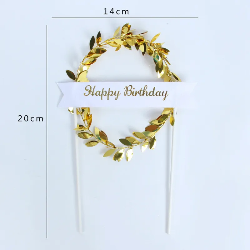 Gold HB 1pcs Cakelove счастливое украшение для именинного торта зеленый лист украшения для капкейков детский душ для девочек торт топперы для свадебной вечеринки украшения - Цвет: Gold HB 1pcs