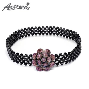 

[AETRENDS] Women Stretchy Elastic Belt Fashion Rhinestone Pearl Waist Chain Dress Decor Waistband D-0146