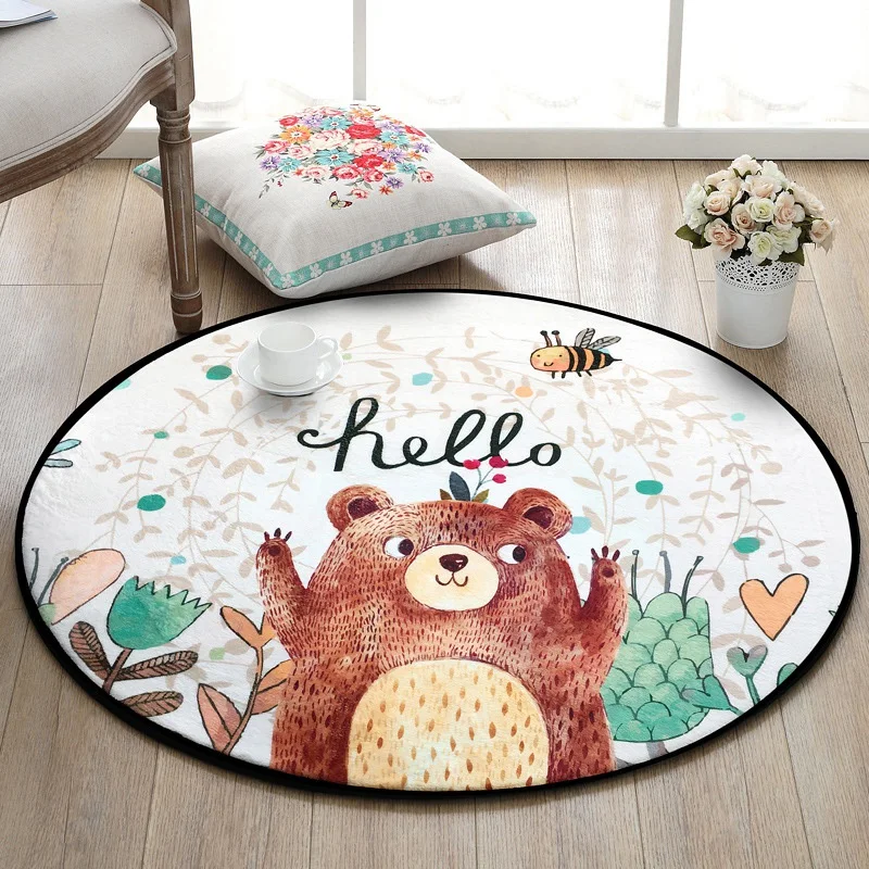 Round Rugs Baby Play Mat Toys Storage Organizer Nursery Large Polyester Anti-Slip Cartoon Animal Floor Game | Дом и сад