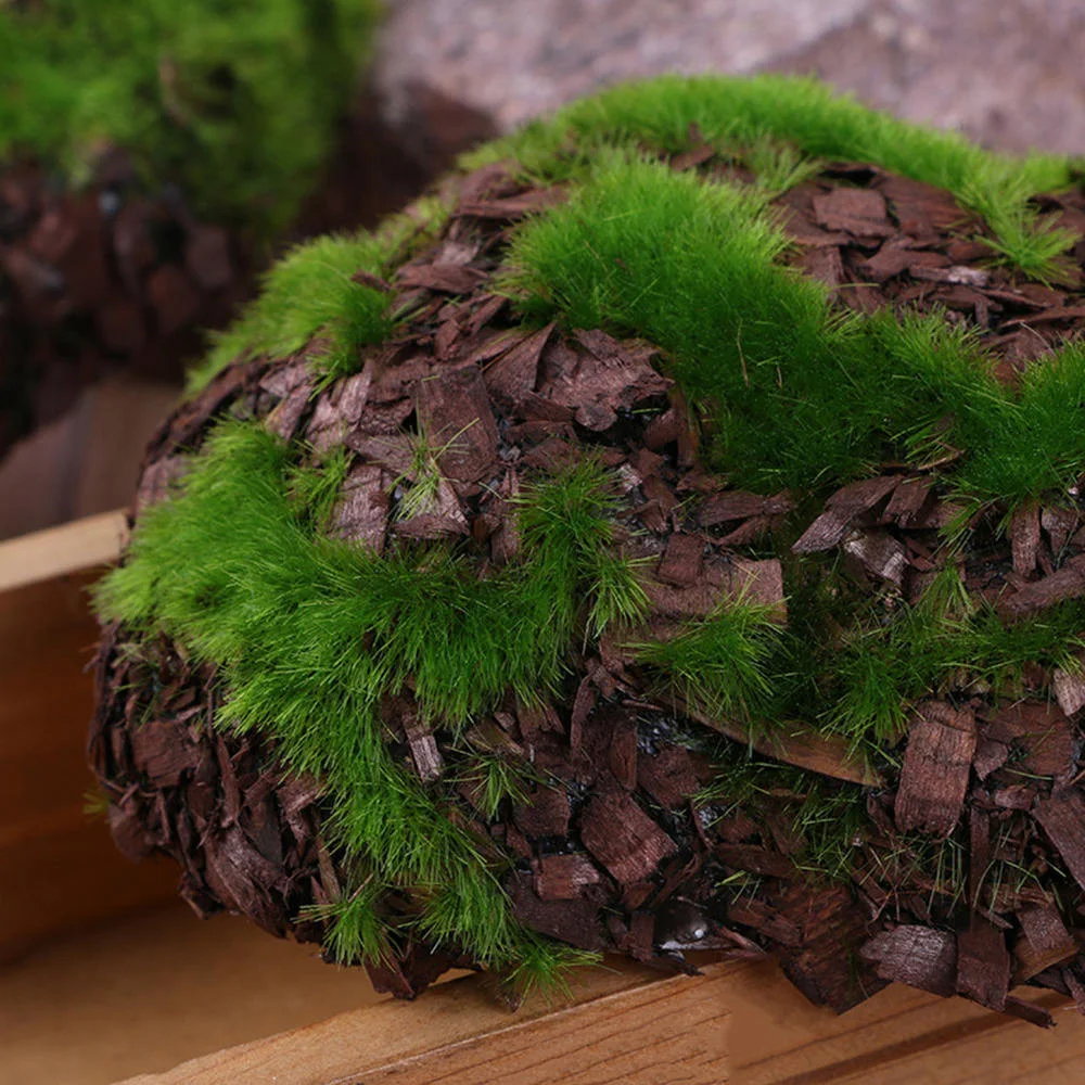 6pcs/Pack Green Moss Stone Artificial Grass Wood Fake Rock Blocks Simulation Stones Mini Garden Decoration Garden Landscape 3