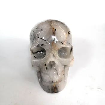 

XSY High Quality Natural Black Rutiled Quartz Skulls Polished Gemstones For Home Decorations