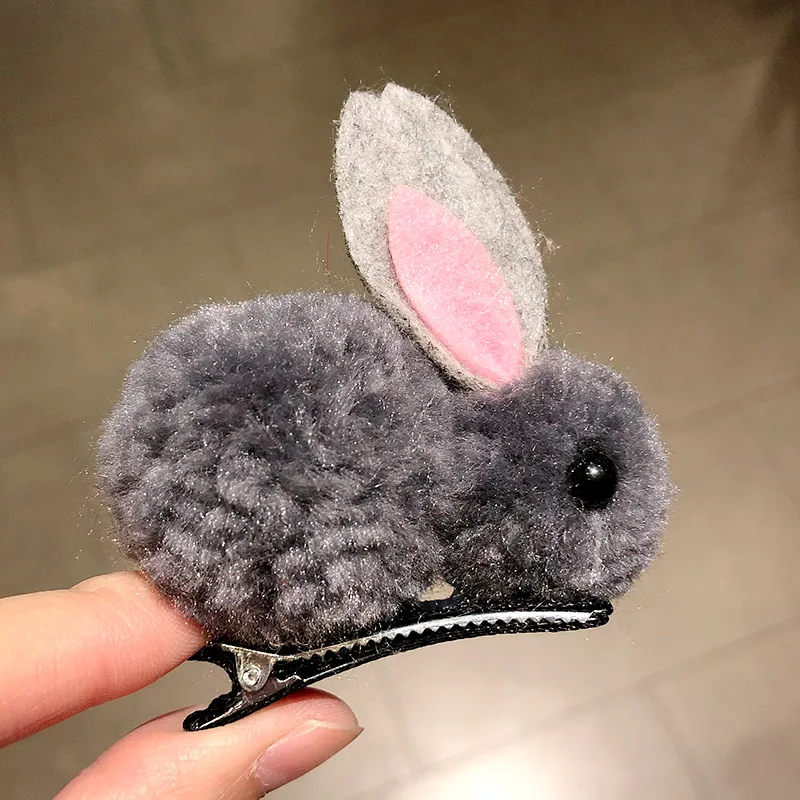 gray hairpin Милый красочный мультяшный 3D плюшевый кролик, эластичная повязка для волос, повязка для волос для девочек, заколка, милая заколка, резинка, аксессуары для волос - Цвет: gray hairpin