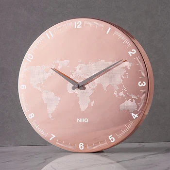 

Silent Creative Wall Clock with World Map Rose Gold Modern Design Office Wall Clock European Electronic Zegar Home Decor AD50WC