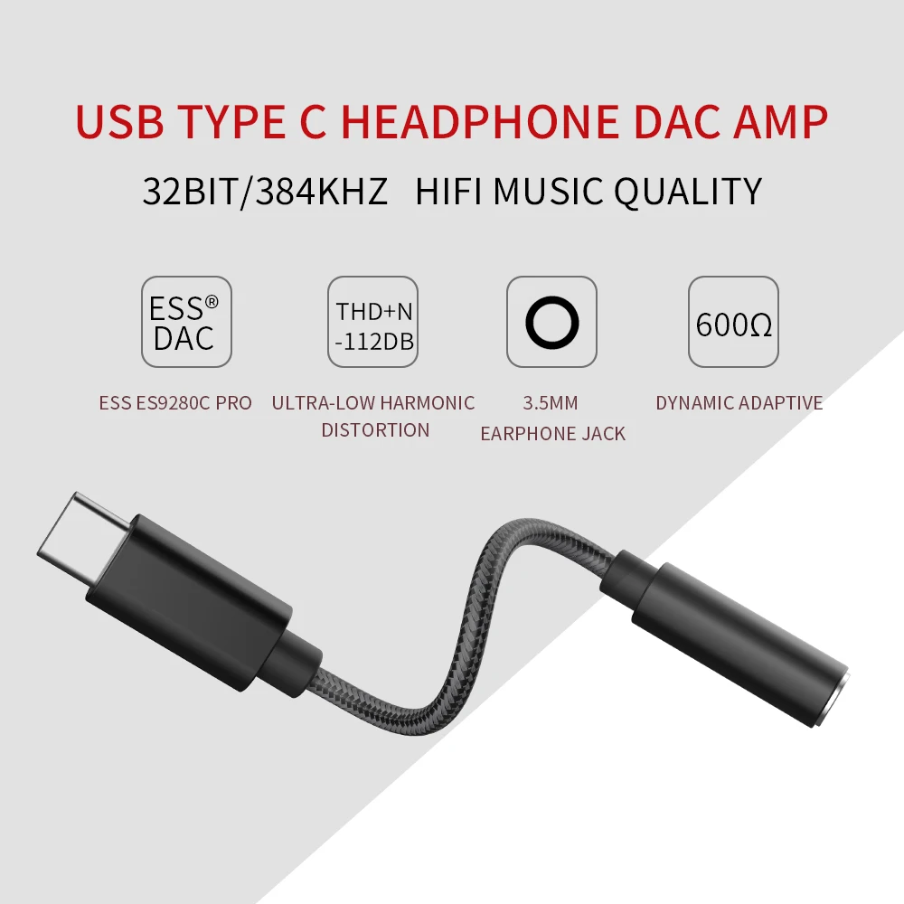 Hi Res USB Type C To 3 5mm Jack Audio Adapter Headphone Amplifier HIFI DAC Decoder For Andoid Win10 Ipad ES9280c ALC5686
