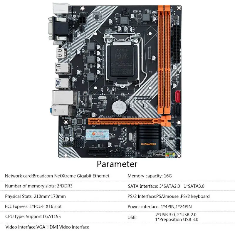 Huananzhi B75 настольная материнская плата LGA1155 для i3 i5 i7 cpu поддержка памяти ddr3