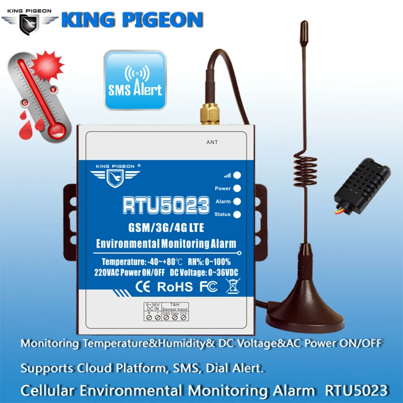 GSM Temperature Humidity Monitor AC/DC Power Lost Alarm Remote Monitor Support Timer Report APP Control RTU5023 GSM 3G 4G