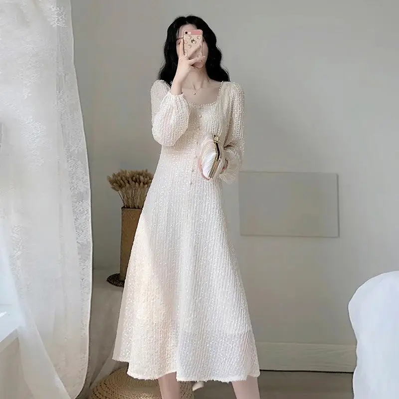 

2019 Autumn High Waist Long Maxi Dress Elegant Long Sleeve Square Collar Party Dress Women Casual Dress Vestidos Women Clothing