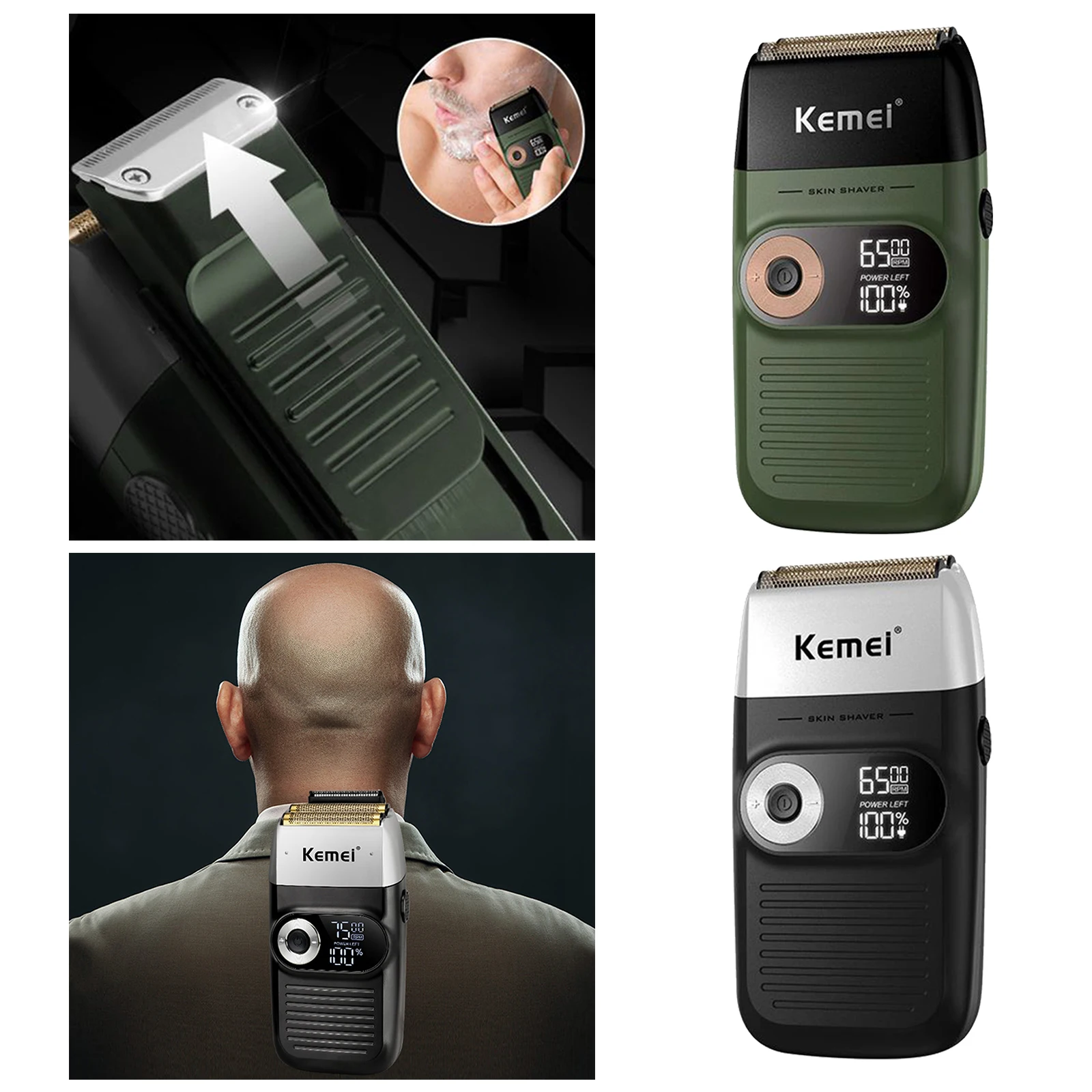 KM-2026 Electric Shaver USB Rechargeable Beard Trimmer Shaving Machine Reciprocating Razor, LED Display, Low noise